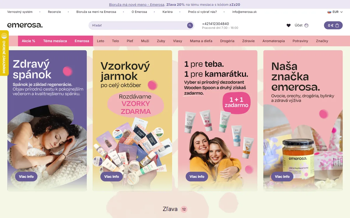 Úvodní stránka e-shopu Emerosa