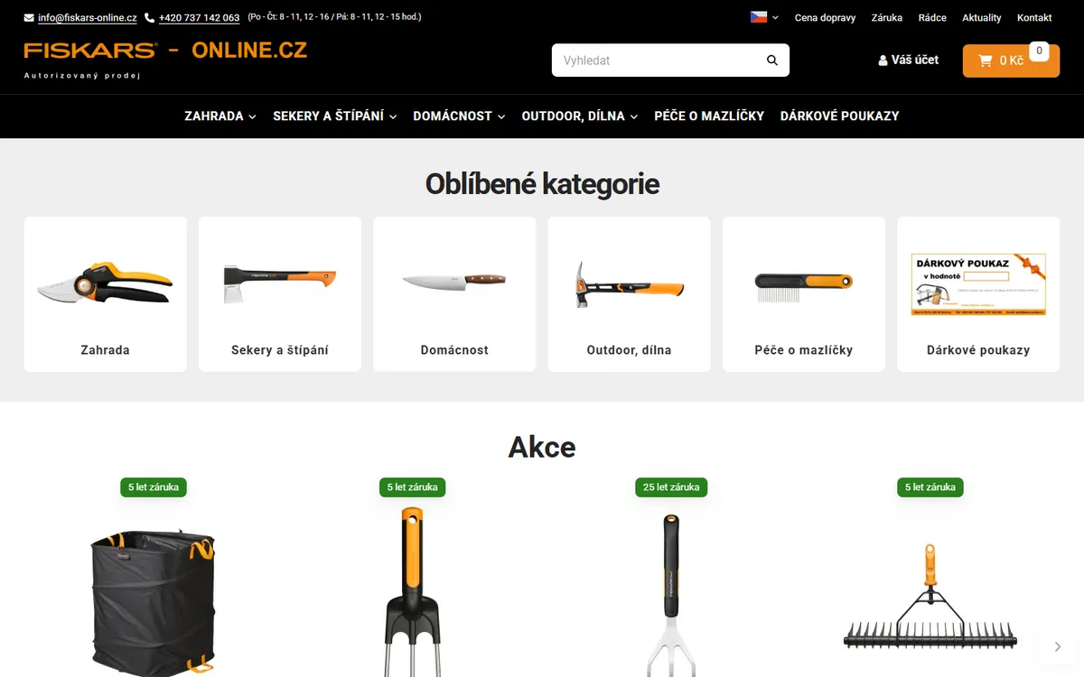 Úvodní stránka e-shopu Fiskars Online