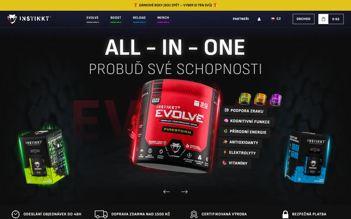 Úvodní stránka e-shopu Instinkt