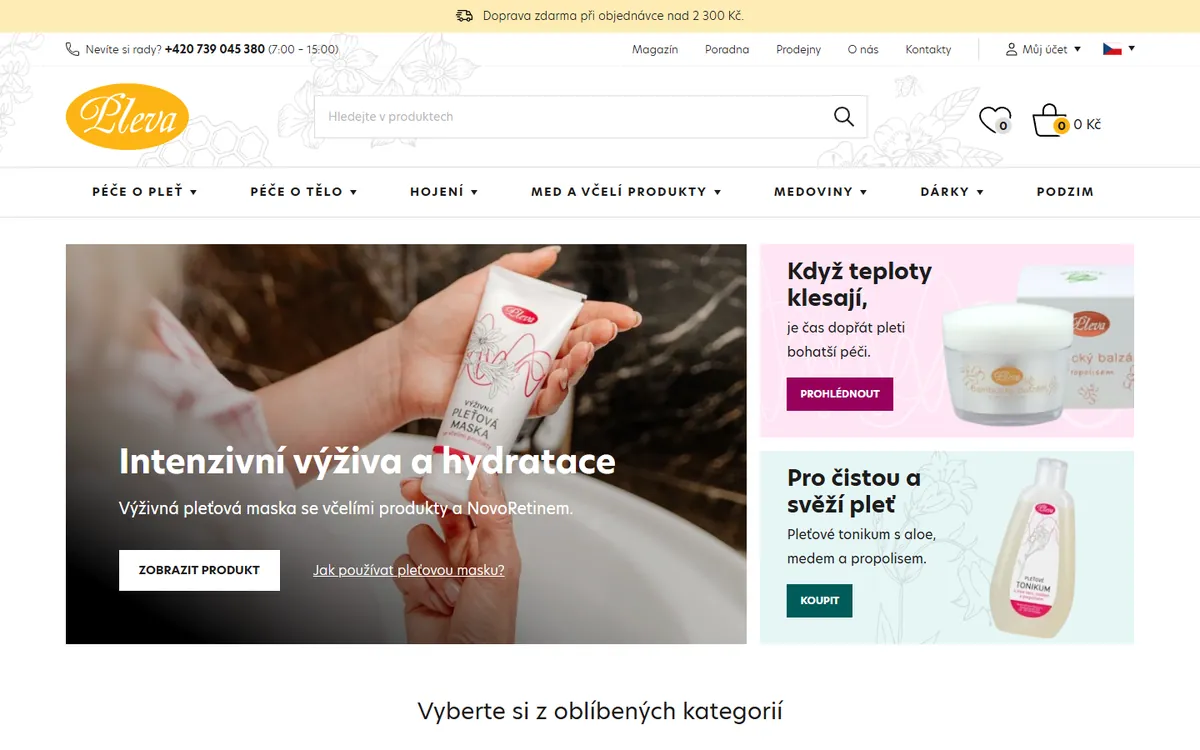 Úvodní stránka e-shopu Pleva